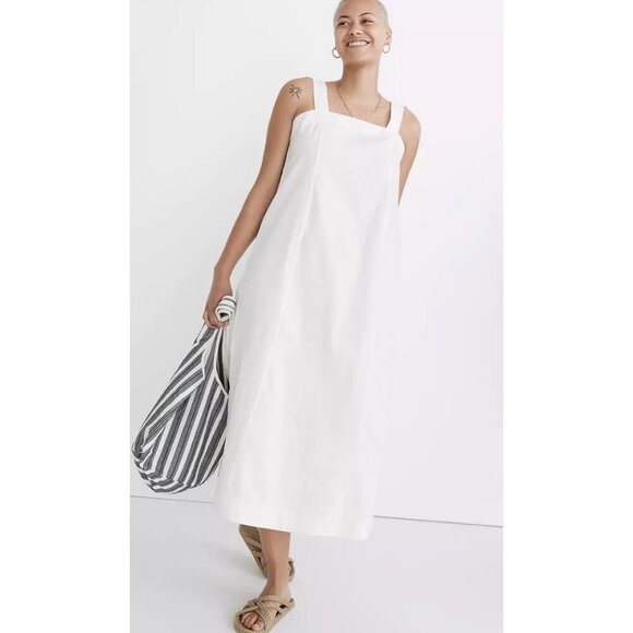 Madewell $110 Linen Cotton Princess Seamed Midi Dress Lighthouse XXS NF906